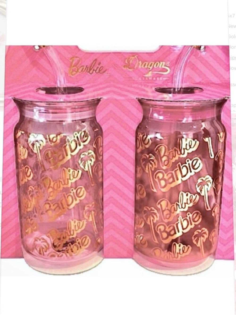 🆕- Barbie X Dragon Set of 2 Tumbler Drinking Glasses Gift Set.